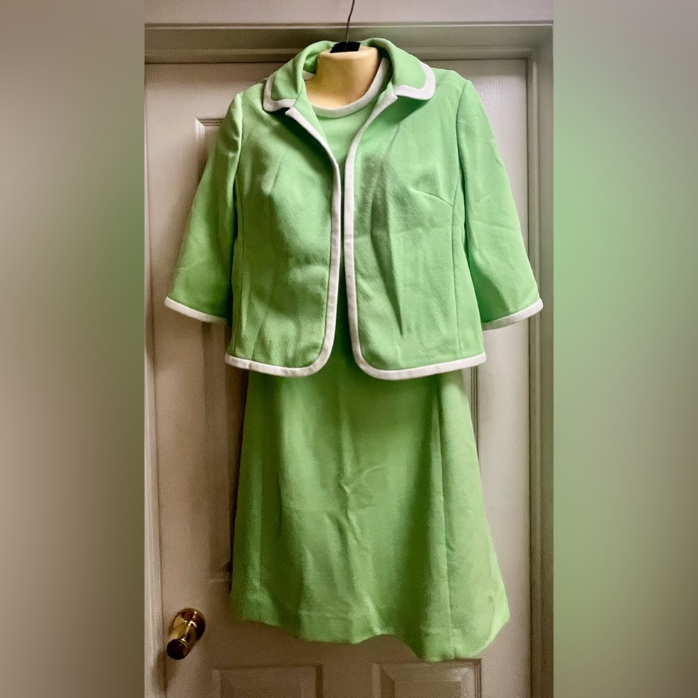 Vintage 60’s Edith Flagg California Lime Green Dress Jacket Polyester Set Size M